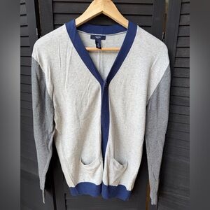 GAP Kid’s Light Gray Cardigan with Navy Trim